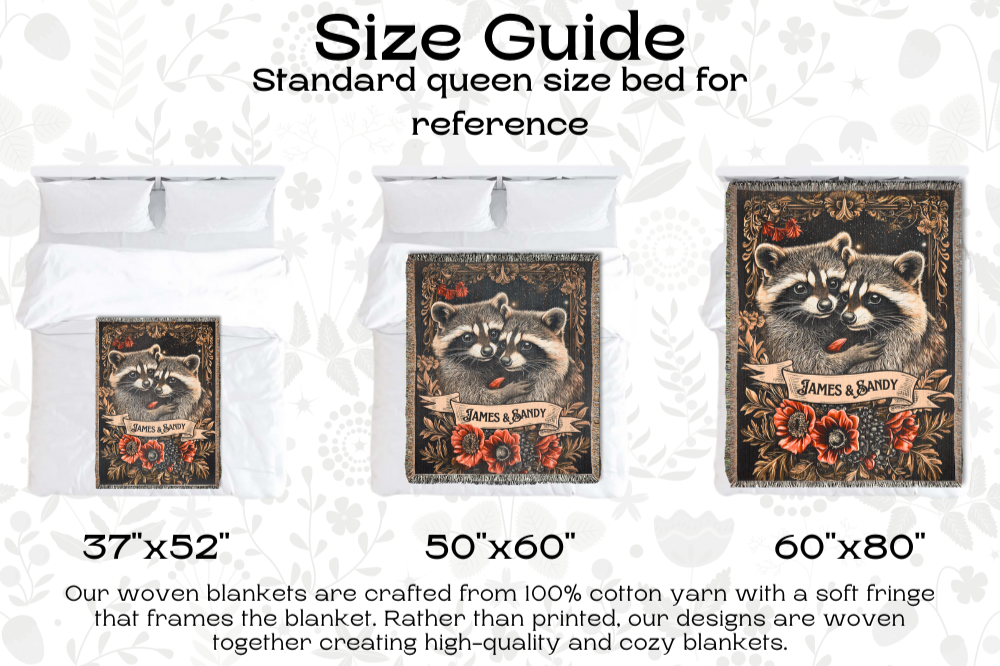 Personalized Raccoon Couple Woven Tapestry Blanket Custom Cottagecore Couch Throw Gift for Couple
