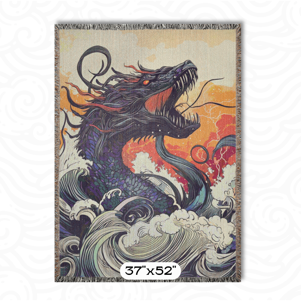 Cryptid Sea Serpent Woven Blanket Fantasy Mythology Tapestry Throw Japanese Style Creature Decor Unique Mythical Gift for Home