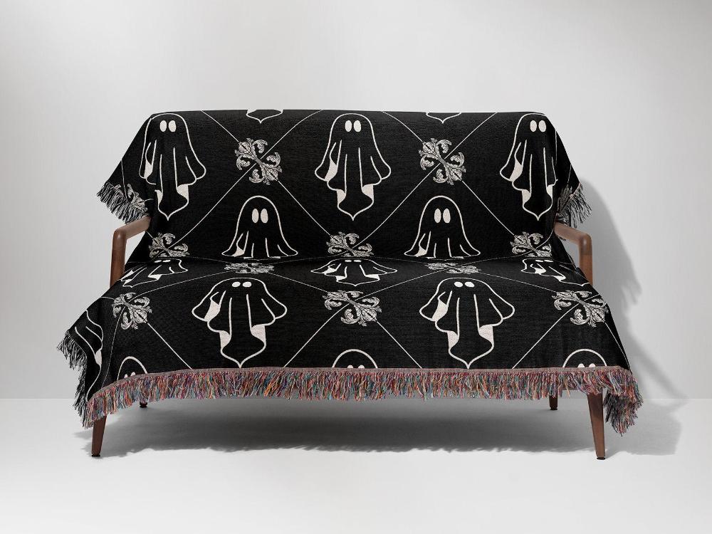 Cute Ghost Woven Blanket Halloween Gothic Couch Throw Goth Room Decor