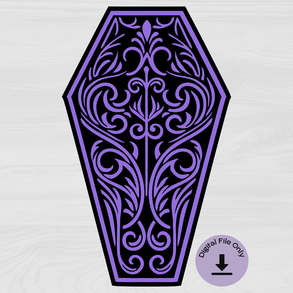 Gothic ornate coffin shape SVG download for laser or vinyl cuttting