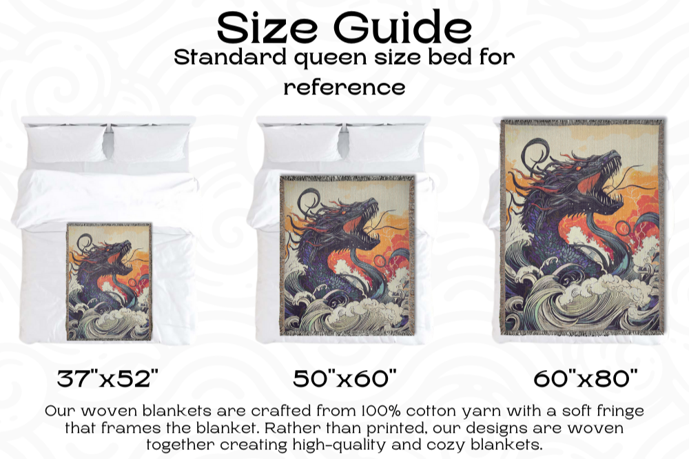 Cryptid Sea Serpent Woven Blanket Fantasy Mythology Tapestry Throw Japanese Style Creature Decor Unique Mythical Gift for Home
