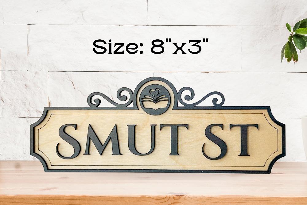 size guide for 8"x3" wooden smut st bookshelf sign for vintage old home library 