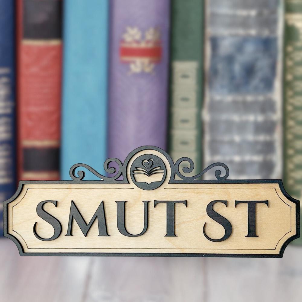 Smut st wooden vintage style sign for bookshelf decoration and book nooks